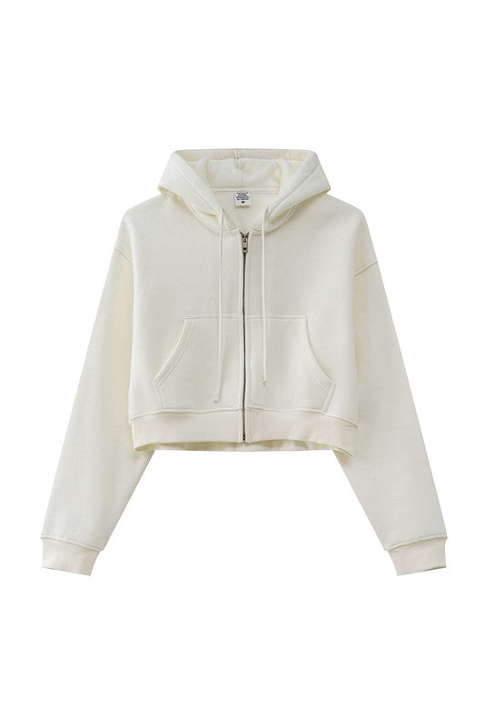 Be Thrived Clothing 345GSM Fleece Zipper Crop Solid Hoodie