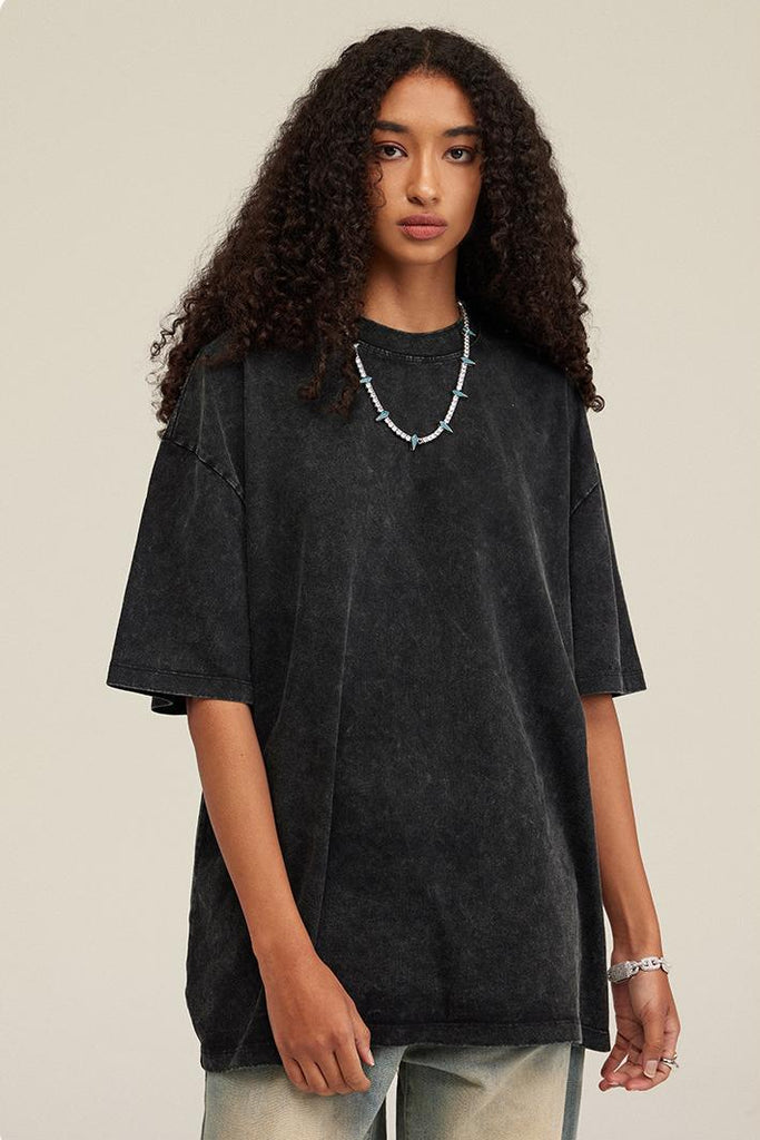 Summer Oversized Pigment Dyed Tee - Oversized Pigment Dyed Tee - 100% cotton - Relaxed fit - Ribbed neck, cuffs Welcome shop the whole look above to match clothes easily~ Free shipping for orders above $99 15% OFF ON FIRST ORDER>>Code:NEW15