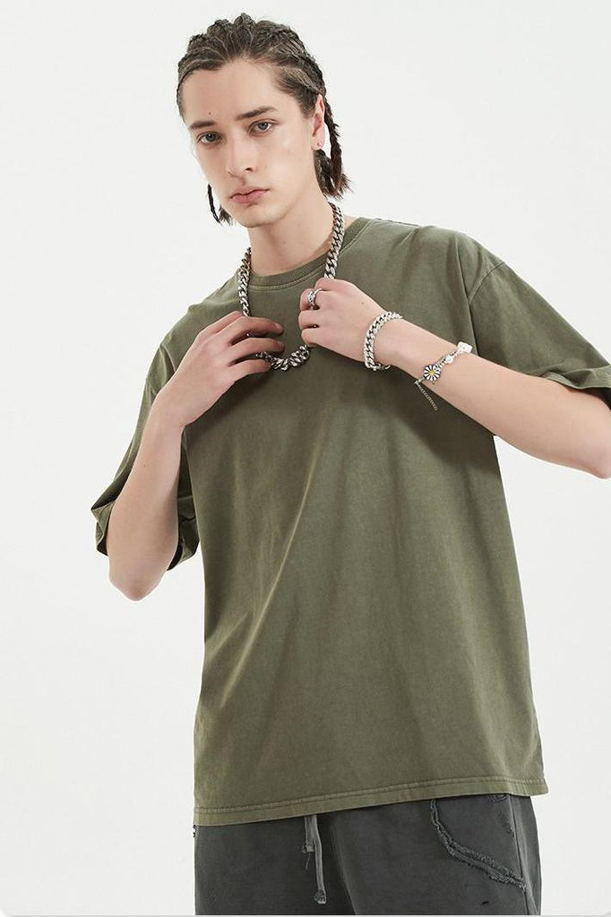 Pigment Dyed Tee - 100% cotton - Relaxed fit - Ribbed neck Welcome shop the whole look below to match clothes easily~ Free shipping for orders above $99