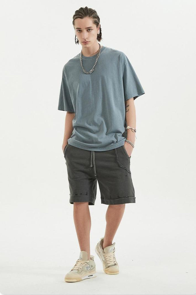 Pigment Dyed Tee - 100% cotton - Relaxed fit - Ribbed neck Welcome shop the whole look below to match clothes easily~ Free shipping for orders above $99