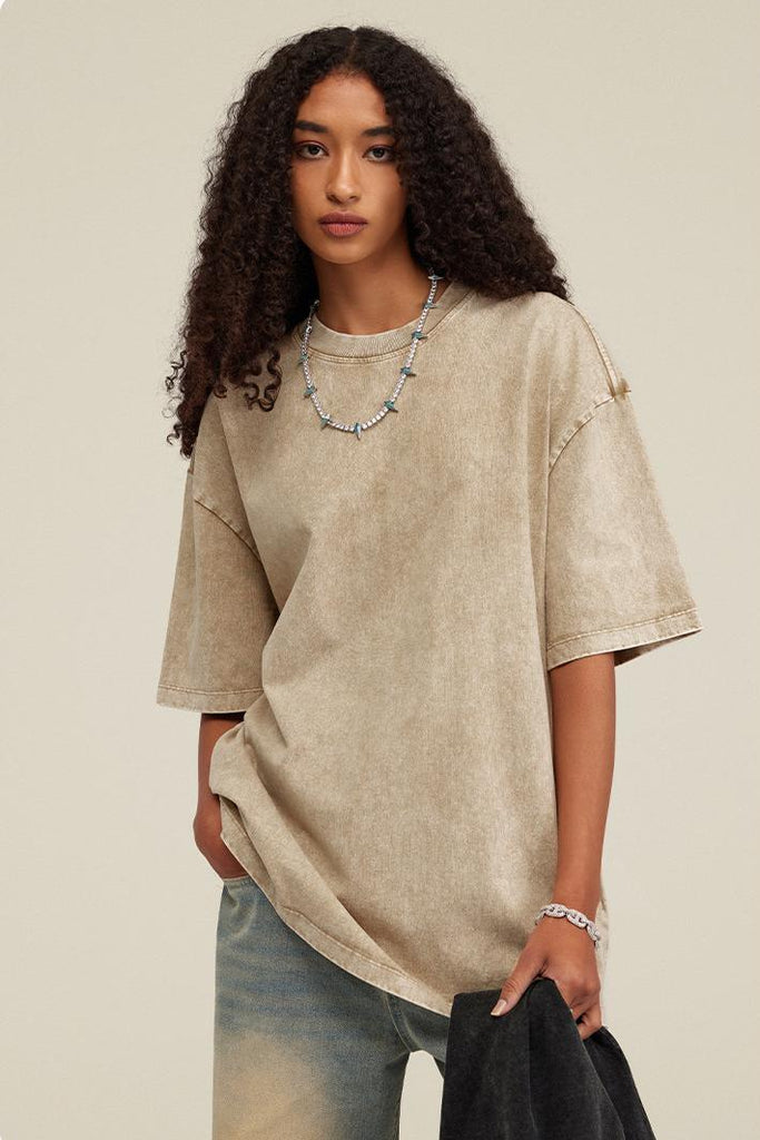 Summer Oversized Pigment Dyed Tee - Oversized Pigment Dyed Tee - 100% cotton - Relaxed fit - Ribbed neck, cuffs Welcome shop the whole look above to match clothes easily~ Free shipping for orders above $99 15% OFF ON FIRST ORDER>>Code:NEW15