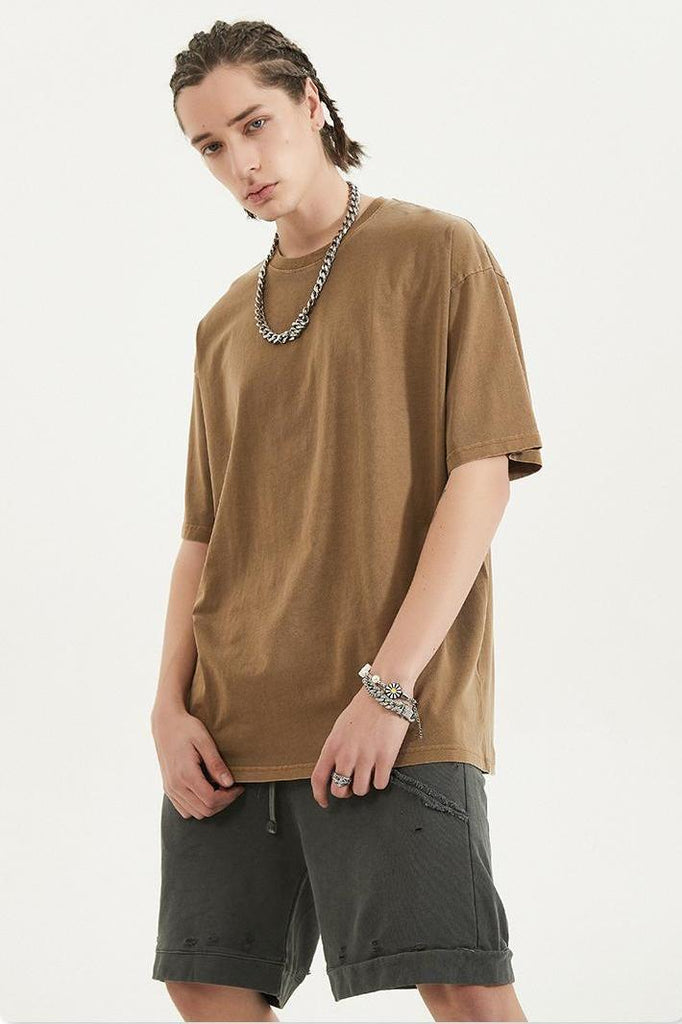 Pigment Dyed Tee - 100% cotton - Relaxed fit - Ribbed neck Welcome shop the whole look below to match clothes easily~ Free shipping for orders above $99