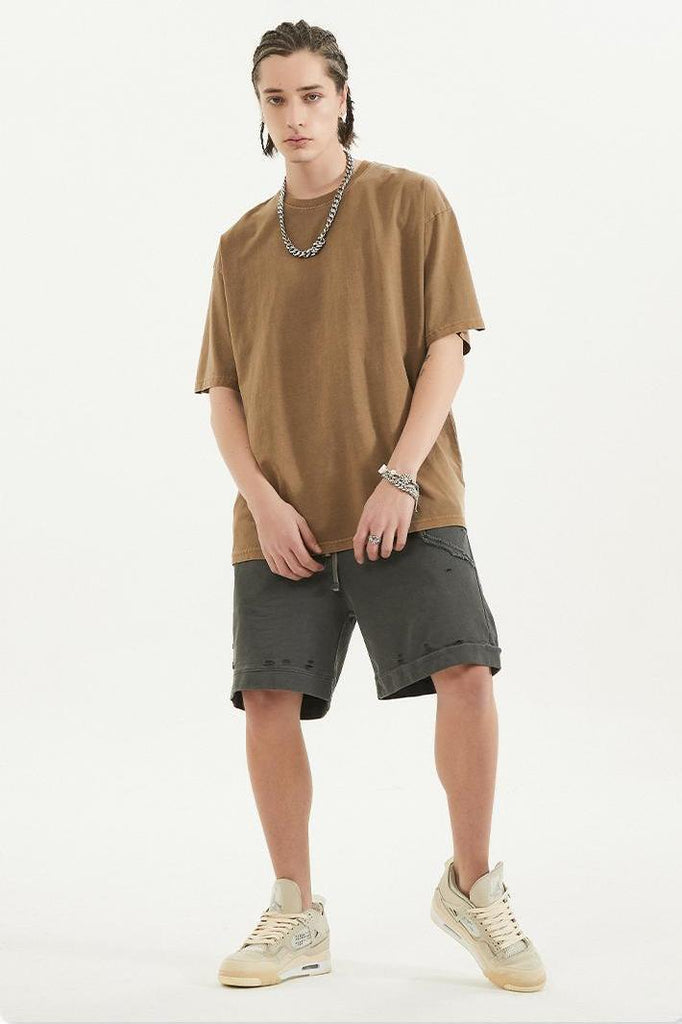 Pigment Dyed Tee - 100% cotton - Relaxed fit - Ribbed neck Welcome shop the whole look below to match clothes easily~ Free shipping for orders above $99