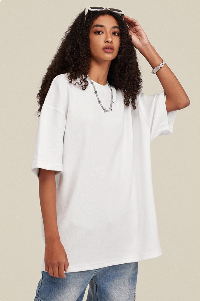 Summer Oversized Waffle Tee - Oversized Waffle Tee - 100% cotton - Relaxed fit - Ribbed neck, cuffs Welcome shop the whole look above to match clothes easily~ Free shipping for orders above $99 15% OFF ON FIRST ORDER>>Code:NEW15