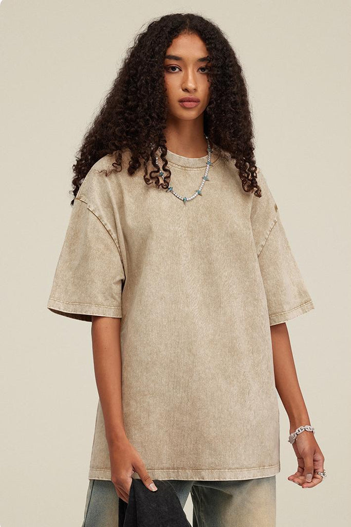 Summer Oversized Pigment Dyed Tee - Oversized Pigment Dyed Tee - 100% cotton - Relaxed fit - Ribbed neck, cuffs Welcome shop the whole look above to match clothes easily~ Free shipping for orders above $99 15% OFF ON FIRST ORDER>>Code:NEW15