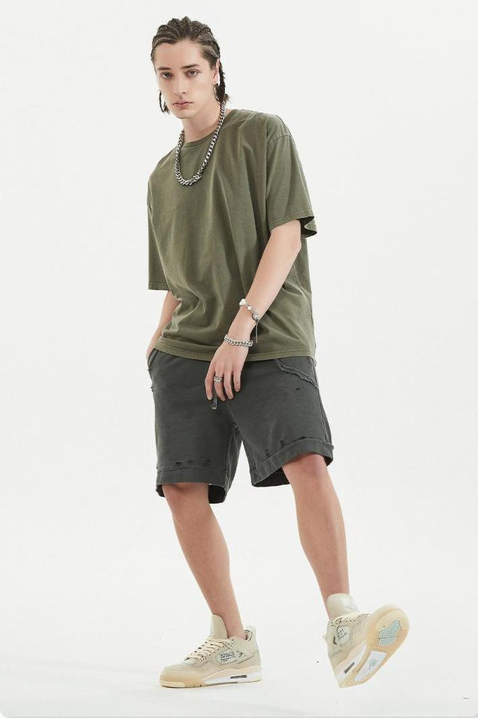 Pigment Dyed Tee - 100% cotton - Relaxed fit - Ribbed neck Welcome shop the whole look below to match clothes easily~ Free shipping for orders above $99