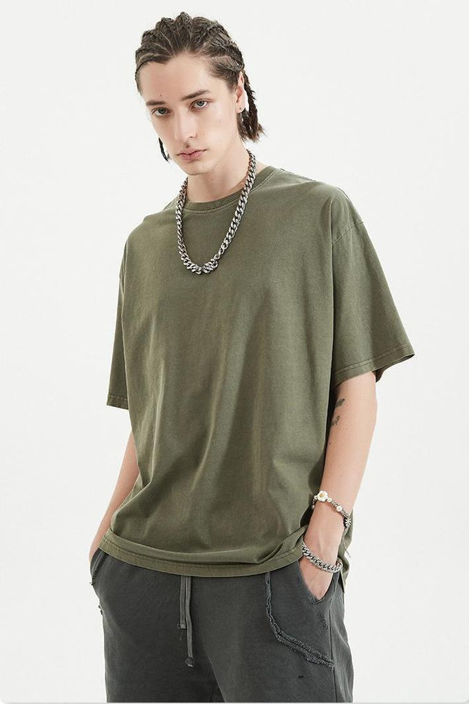 Pigment Dyed Tee - 100% cotton - Relaxed fit - Ribbed neck Welcome shop the whole look below to match clothes easily~ Free shipping for orders above $99