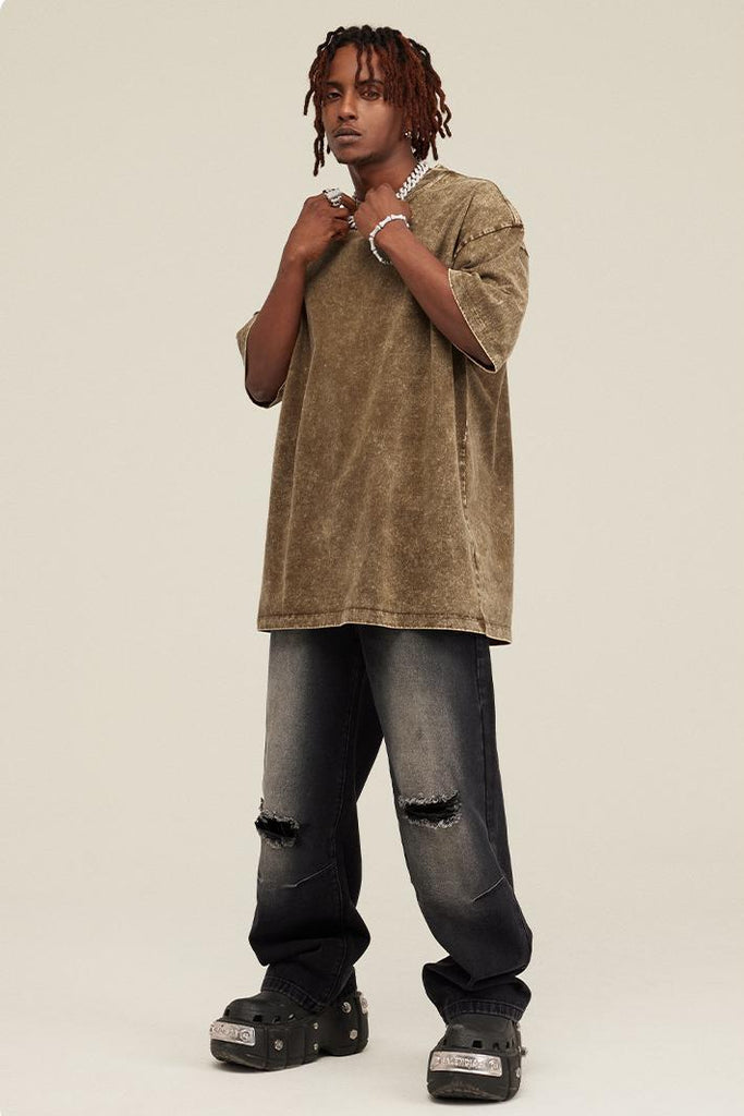 Summer Oversized Pigment Dyed Tee - Oversized Pigment Dyed Tee - 100% cotton - Relaxed fit - Ribbed neck, cuffs Welcome shop the whole look above to match clothes easily~ Free shipping for orders above $99 15% OFF ON FIRST ORDER>>Code:NEW15